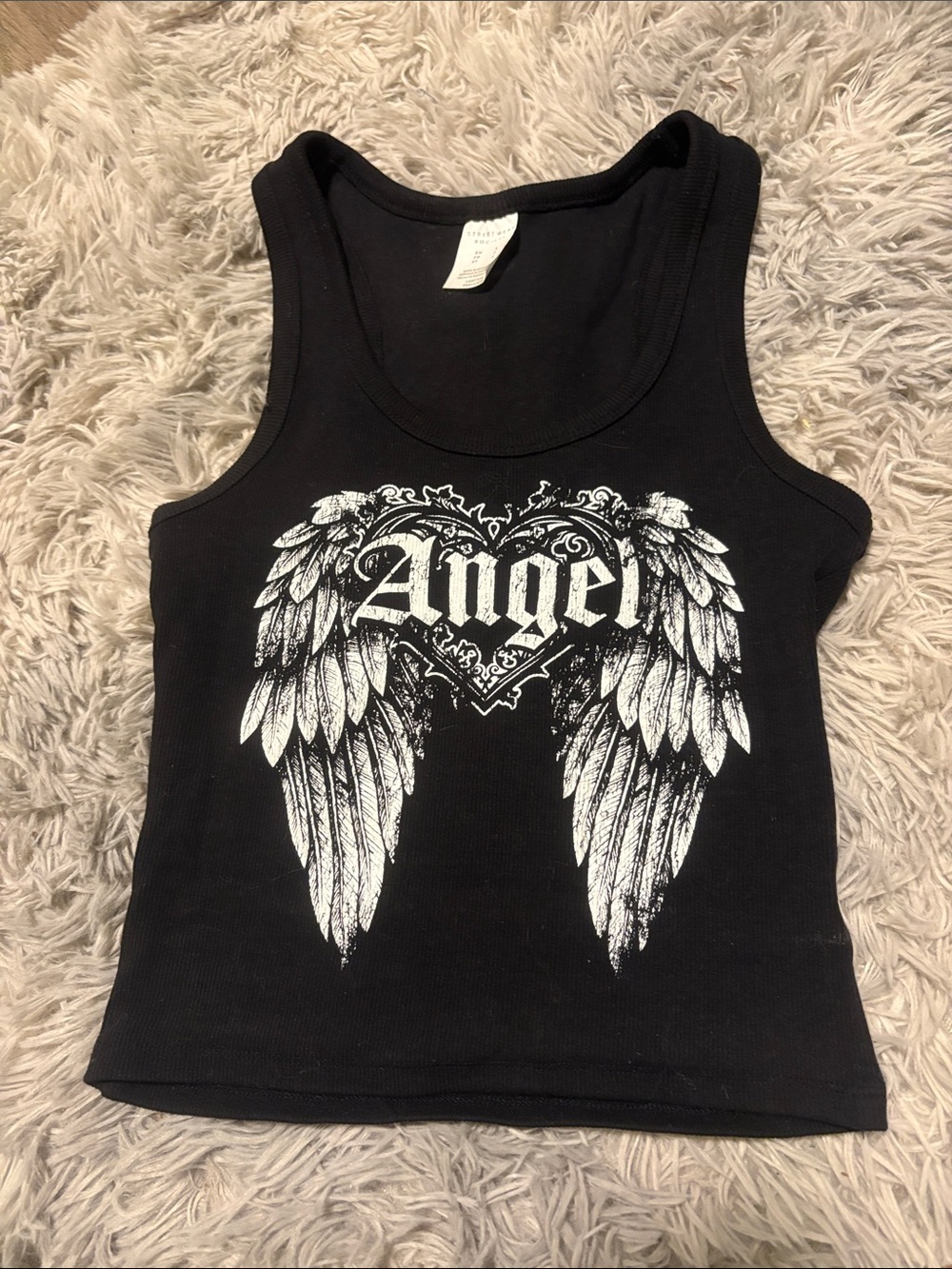 Streetwear Society Black Tank with White Angel Wings Graphic